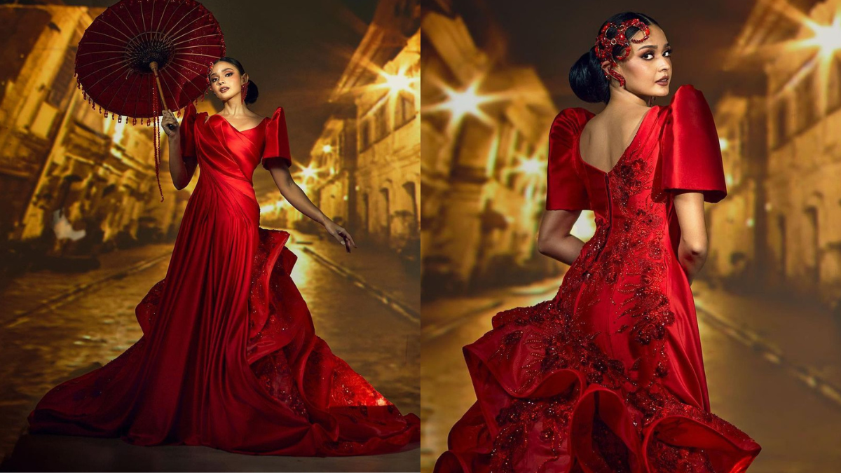 Filipiniana red hot sale gown