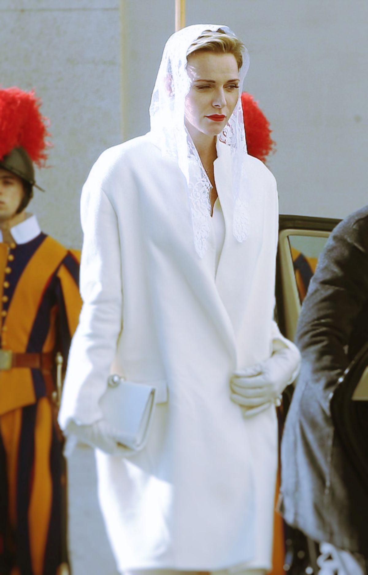 Princess Charlene of Monaco meeting Pope Francis on an official state visit at the Vatican