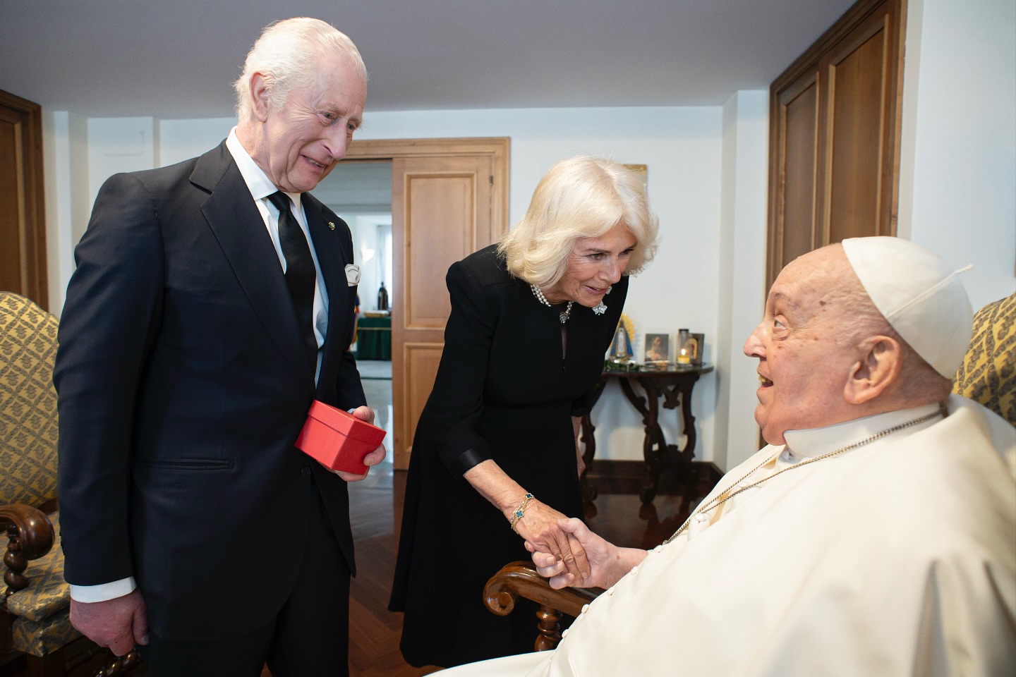 King Charles and Queen Camilla meeting Pope Francis