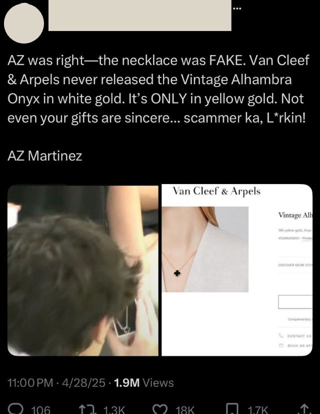 Netizens react to AZ Martienz receiving a necklace from Larkin Castro