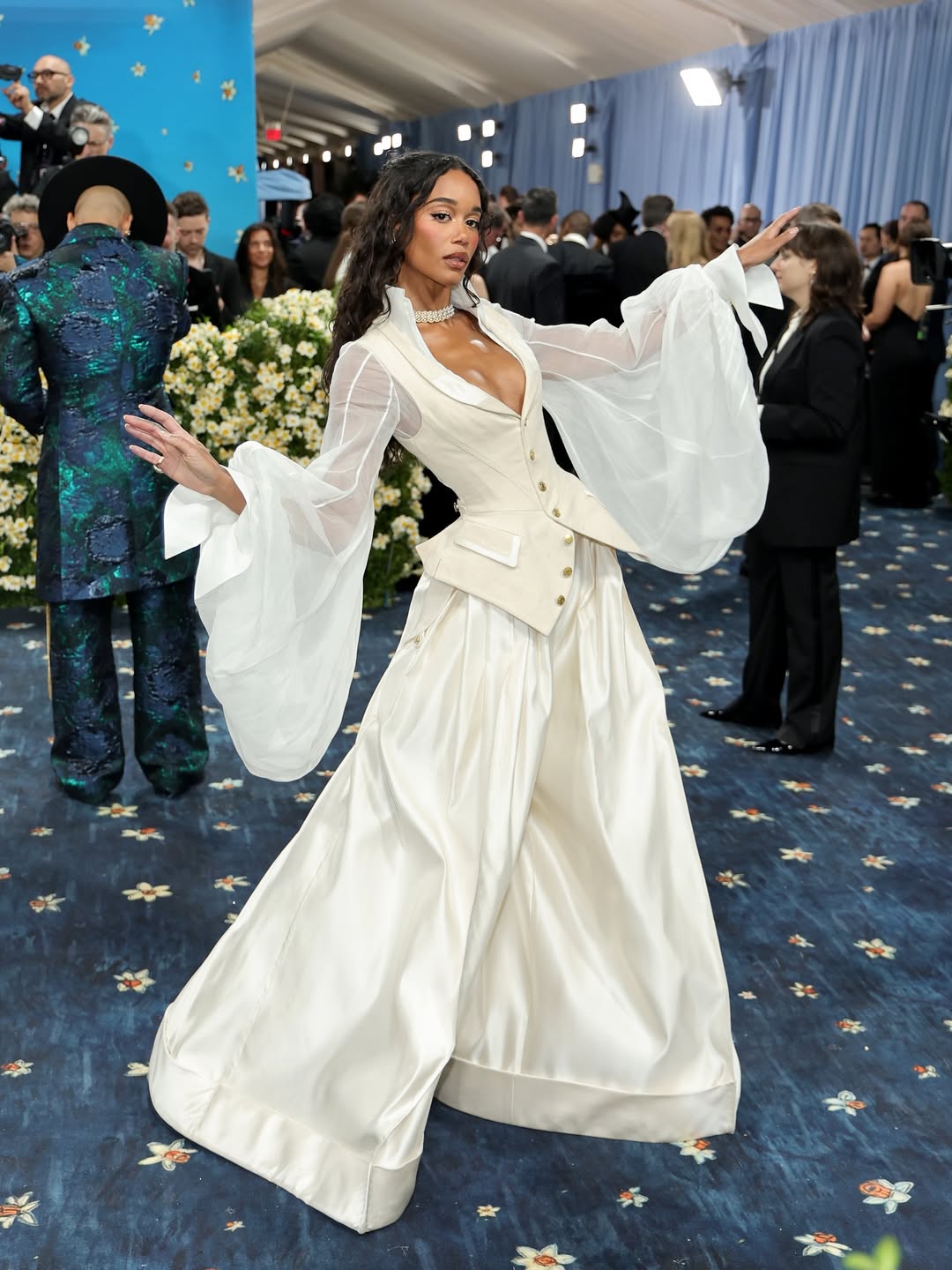 Laura Harrier in custom Gap Studio