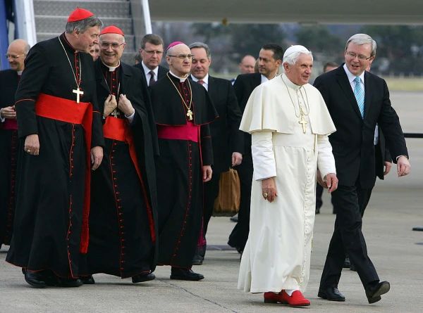 Pope Benedict XVI walking in his red loafers