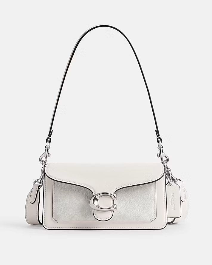 Tabby Shoulder Bag 20 in Signature White Canvas, SGD 695 (approximately P30,186.98), COACH, singapore.coach.com