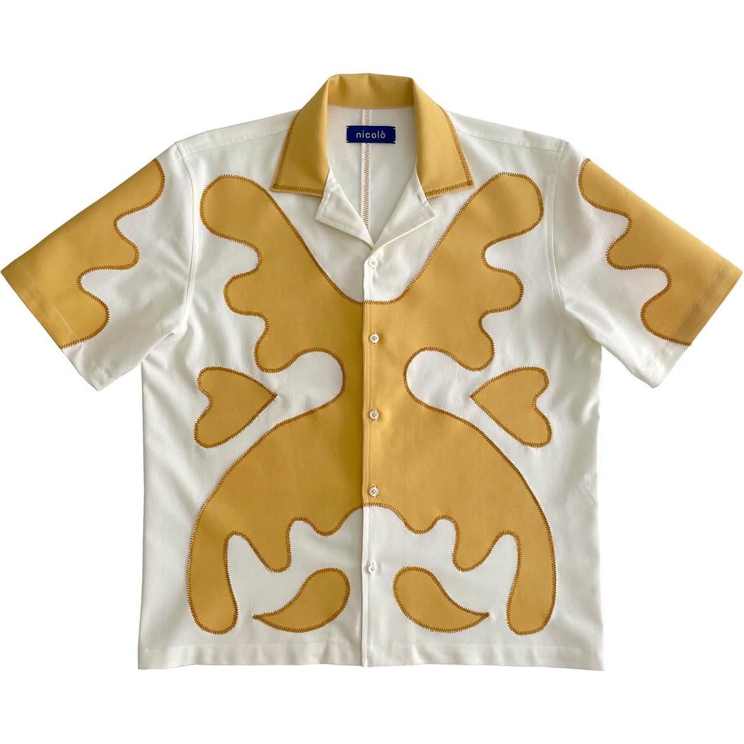 SHOP SIMILAR: Inkblot appliquéd open-collar shirt, P8,000 [for pre-order], NICOLO, Instagram/nicoloperez