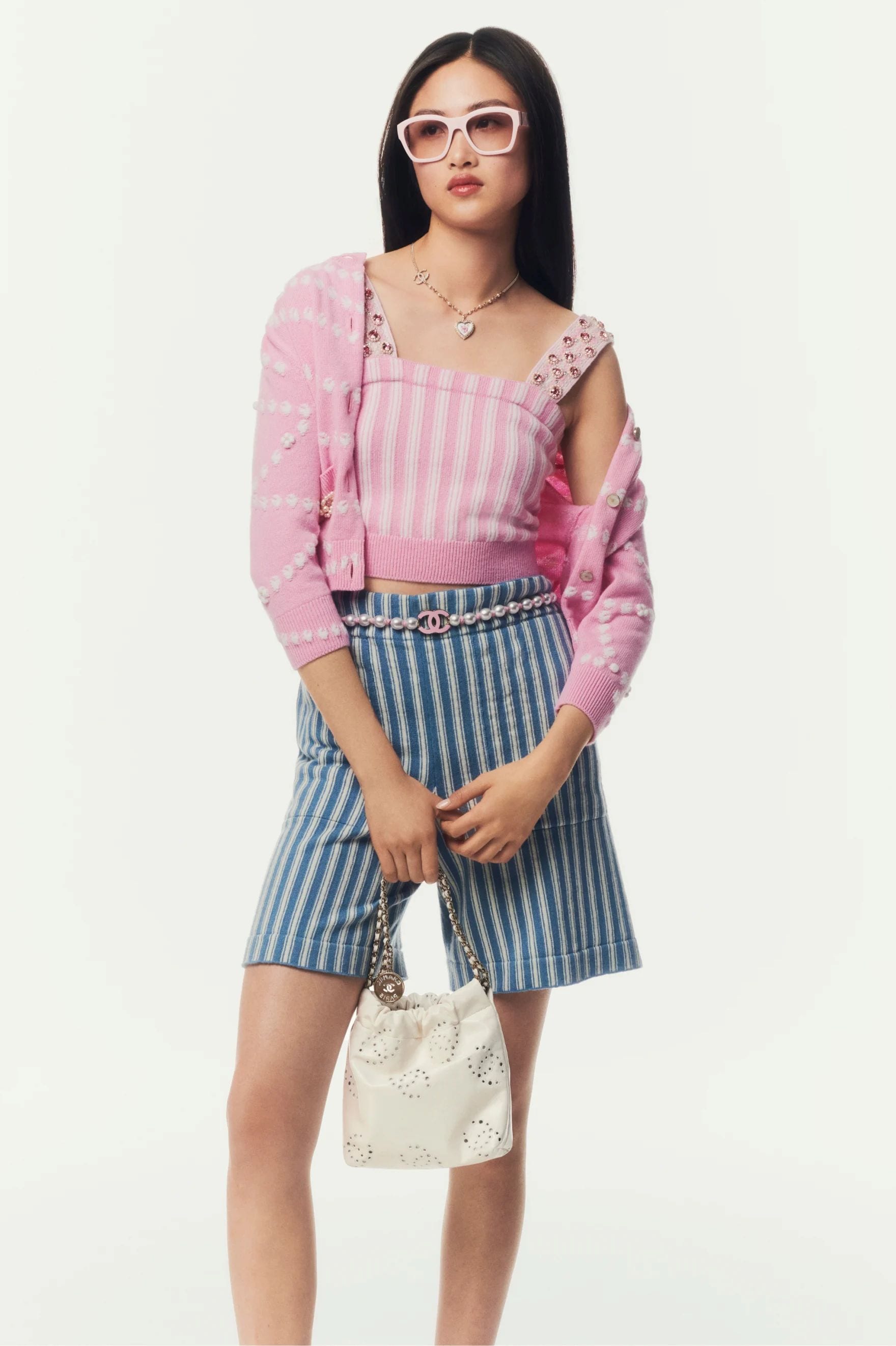 Embroidered Cashmere with Imitation Pearls in Light Pink & White, £4,670 (approximately P359,434.77), CHANEL, chanel.com