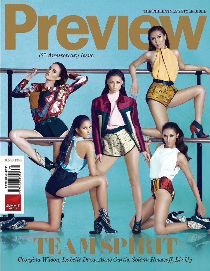 Georgina Wilson, Belle Daza, Anne Curtis, Liz Uy, and Solenn Heussaff on Preview's June 2012 cover, photographed by Mark Nicdao.