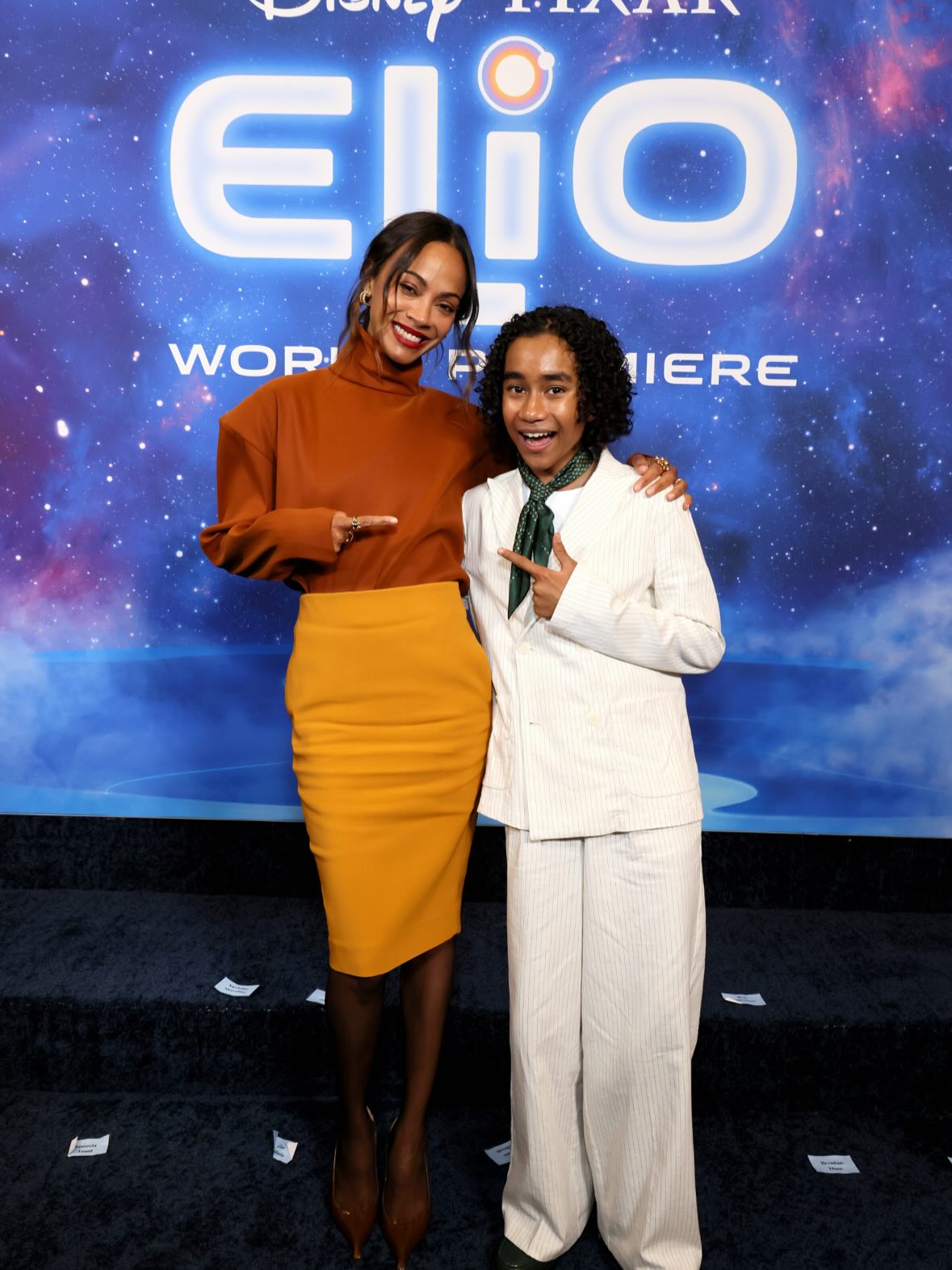 Yonas Kibreab and Zoe Saldana at Elio premiere