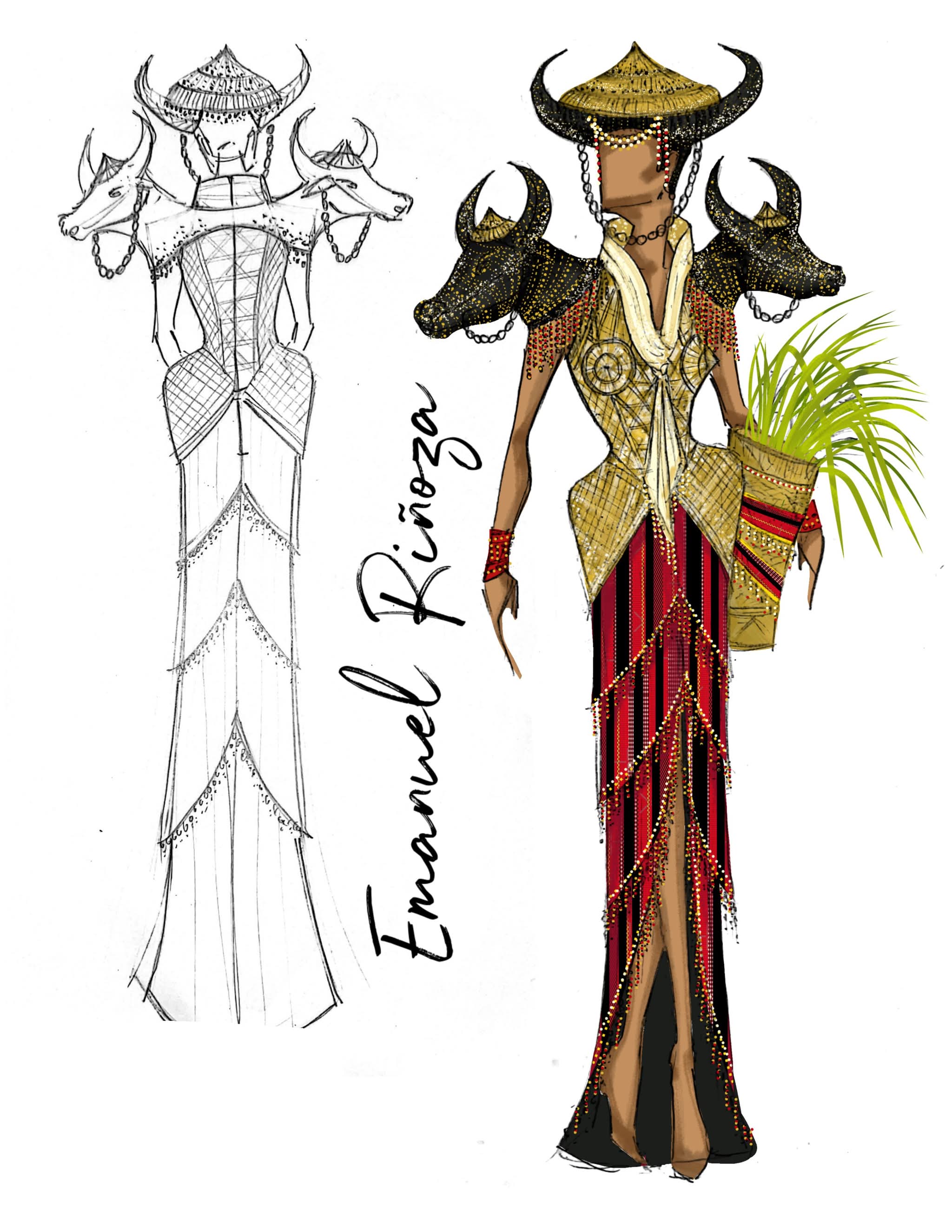 The official sketch of the "Kalabaw" national costume.