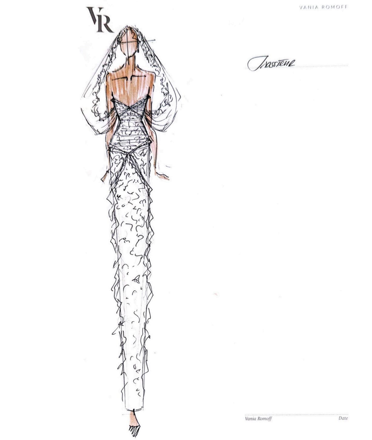 Vania Romoff wedding gown sketch