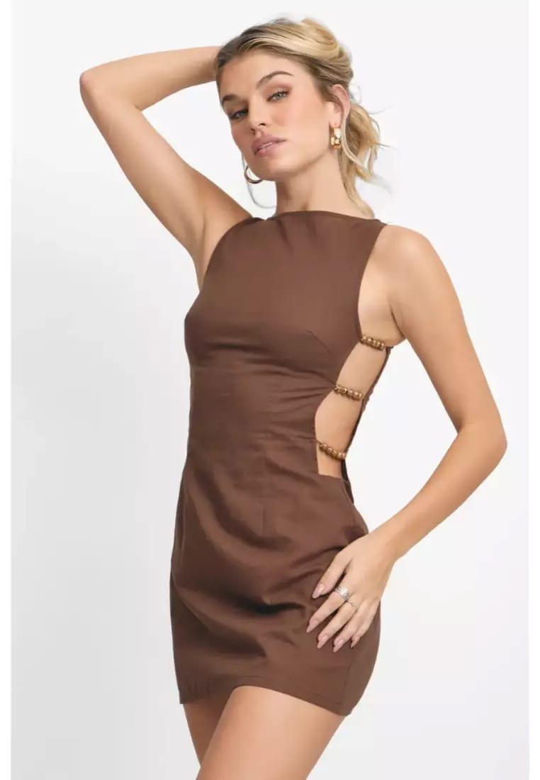 Samara Cut-Out Dress in Boho Brown, P3700, BLACKBOUGH SWIM, zalora.com.ph