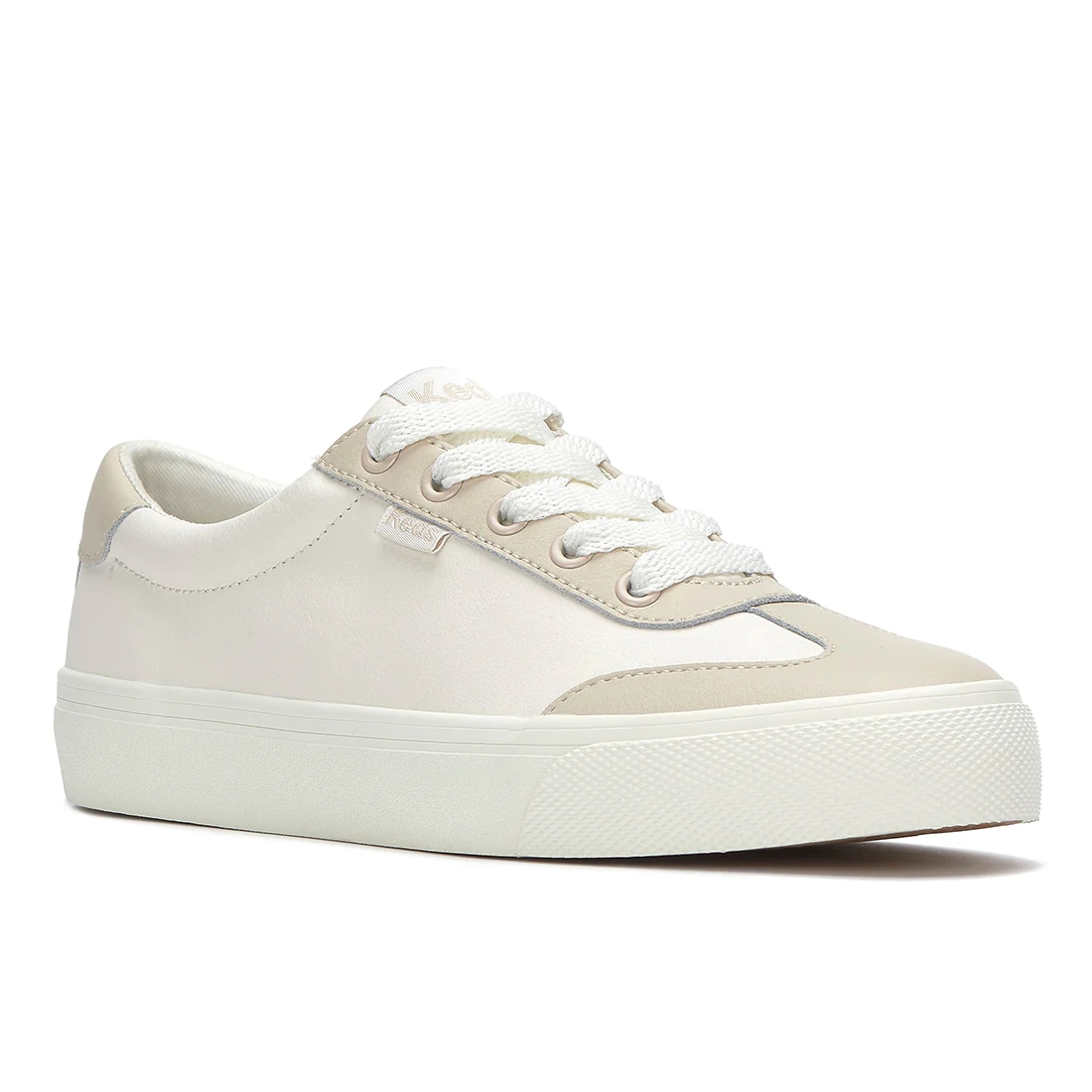 Women's Jump Kick T-Toe Leather Sneaker Snow White/Oatmeal, P3995, KEDS, keds.com.ph