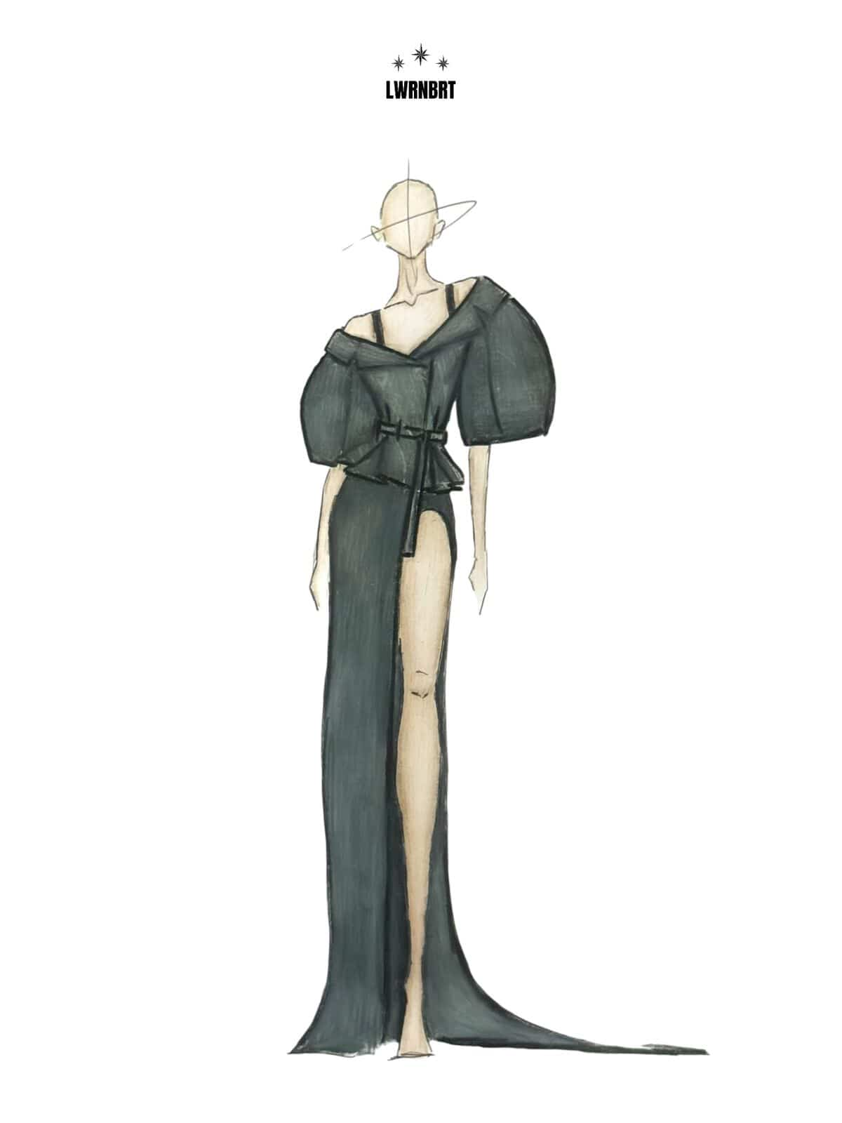 Designer LWRNBRT's sketch of Sarah Lahbati's dress