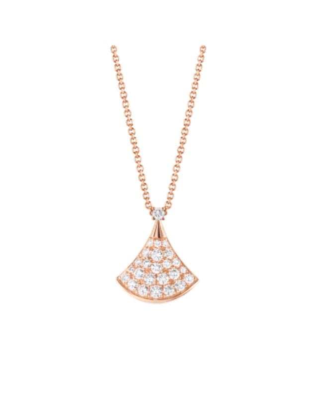 Divas' Dream necklace in 18 kt rose gold with pavé diamonds.