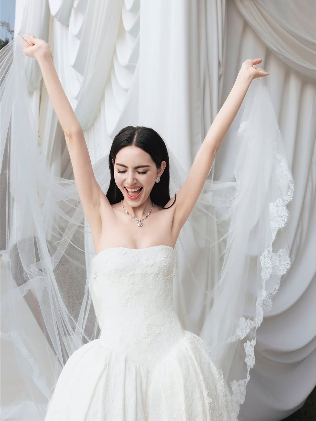 Davika Hoorne on her wedding day, wearing Gucci