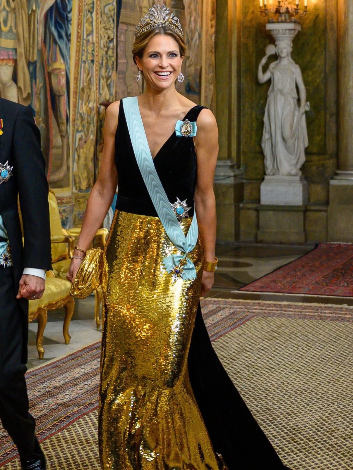 Princess Madeleine of Sweden wearing Monique Lhuillier to 2025 Nobel Prize King's Dinner