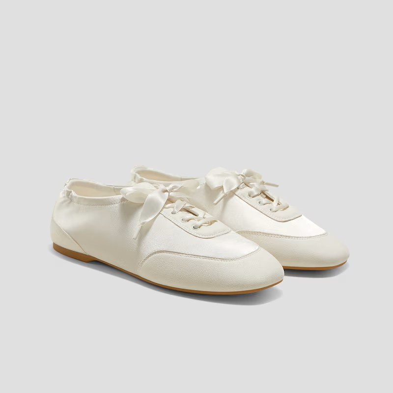 Square-Toe Lace-Up Satin Sneakerina (Cristina)