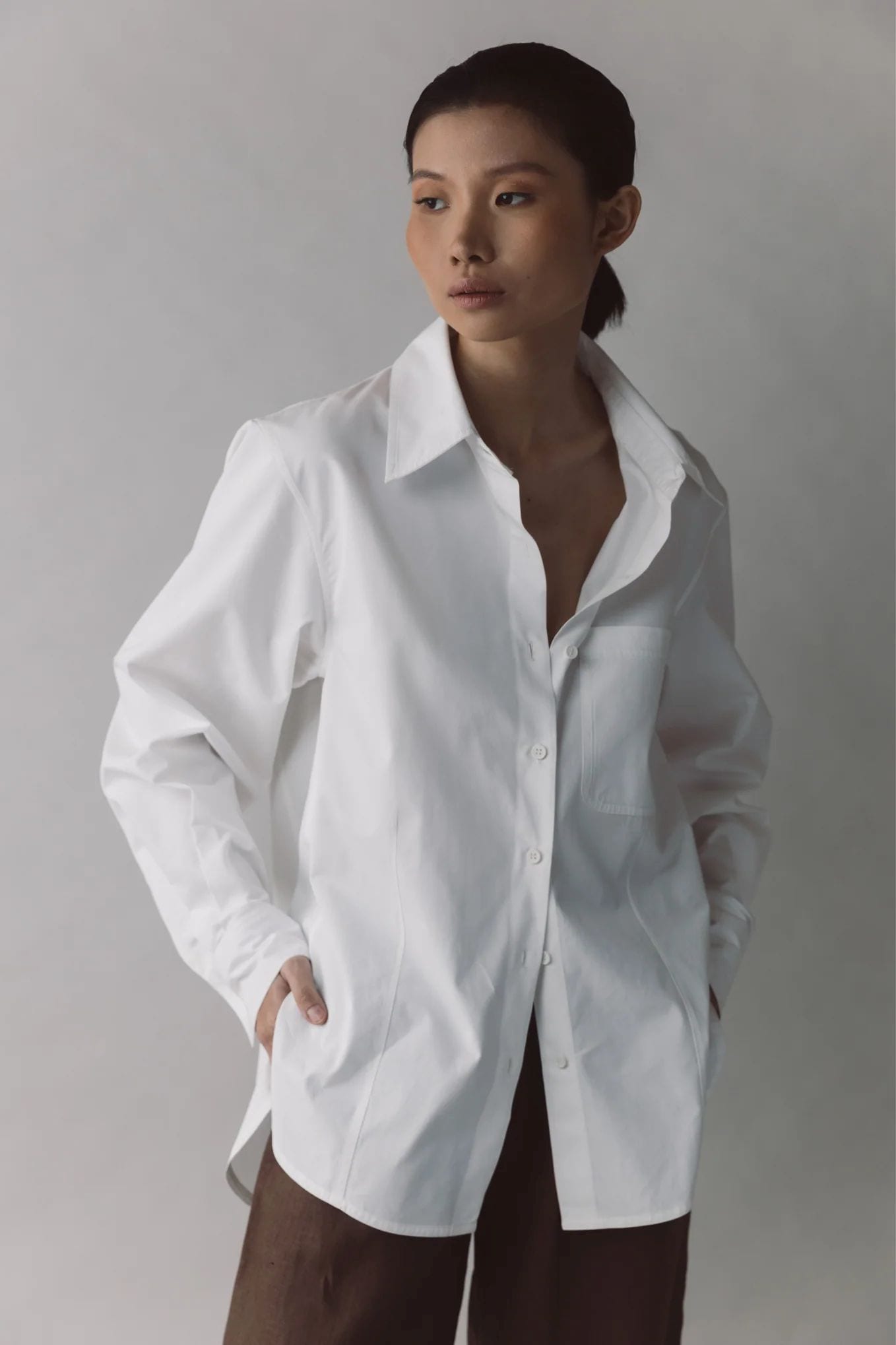 The Boyfriend Shirt in White, P8,750, VANIA ROMOFF, vaniaromoff.ph