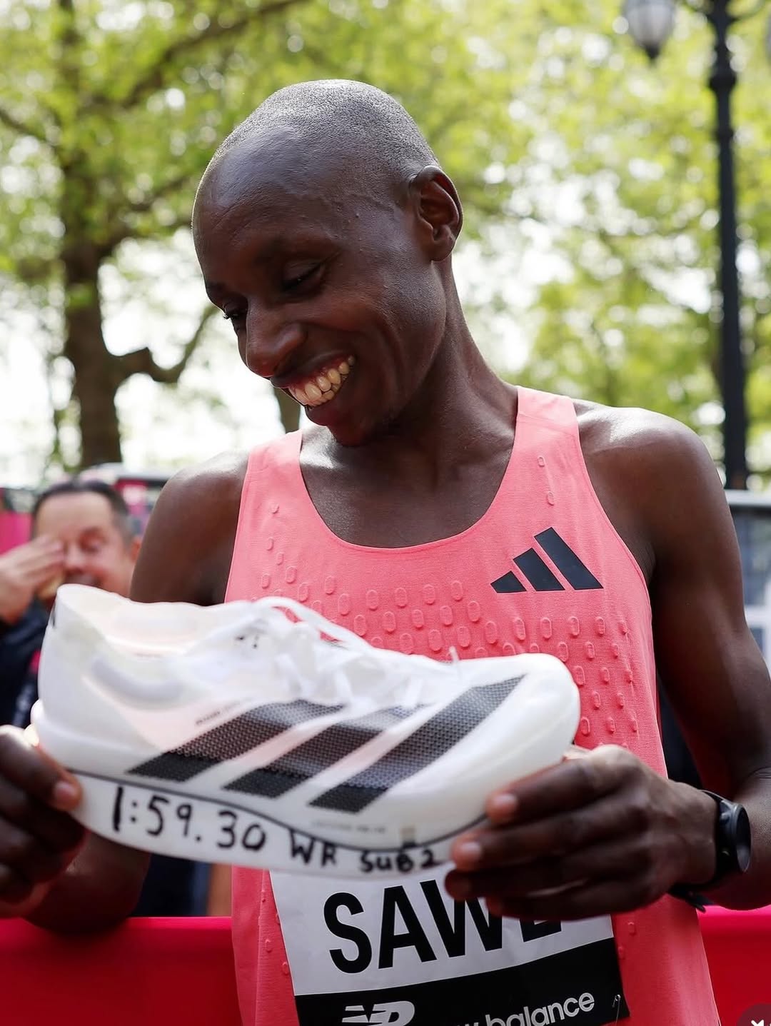 Sabastian Sawe with Adidas shoes at the London Marathon