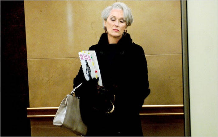 Miranda Priestly carrying a Prada bag