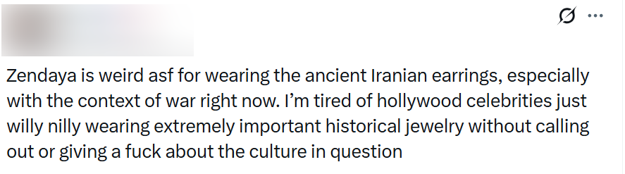 Zendaya wearing ancient Iran earrings at The Odyssey London photocall reactions