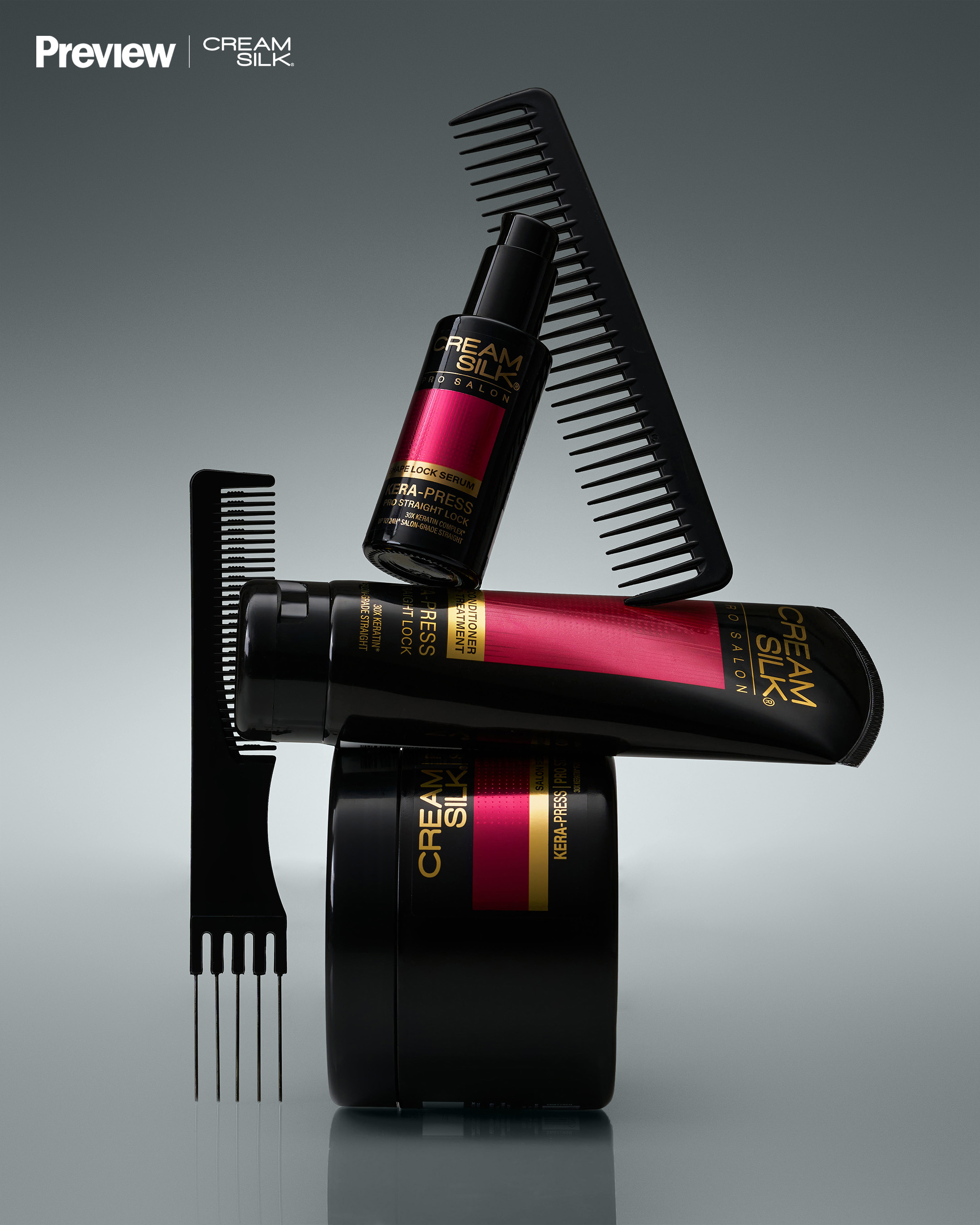 Cream Silk Pro Straight Lock Range stacked together