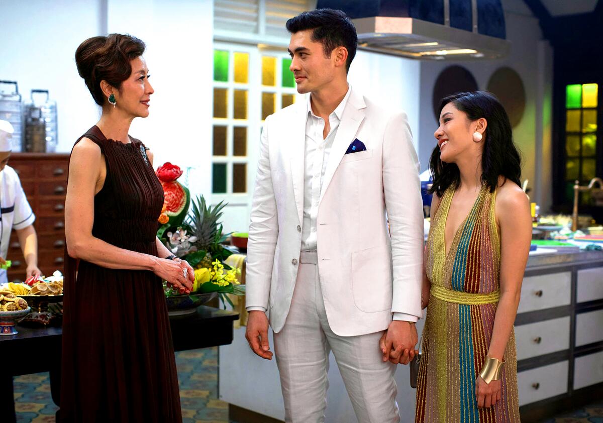 Michelle Yeoh, Henry Golding, and Constance Wu in Crazy Rich Asians (2018)