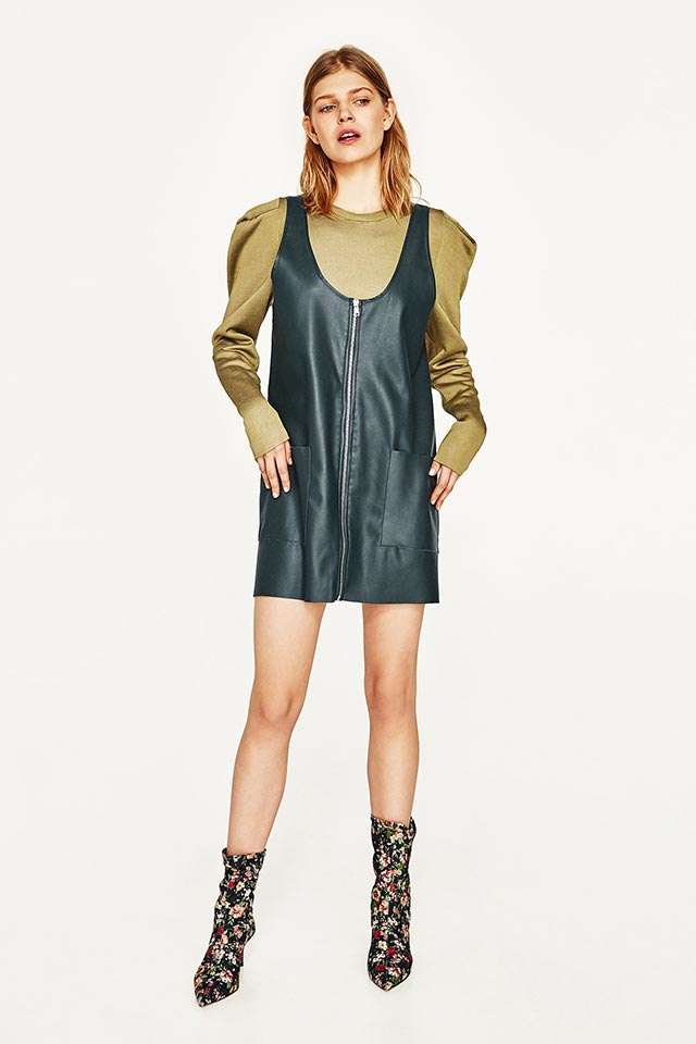 zara faux leather pinafore dress ZARA FAUX LEATHER PINAFORE DRESS