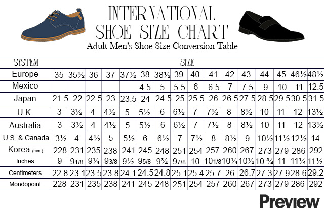 Us Shoe Size To Ph Men Conversion Chart Us Foot Size Men Shoe Size