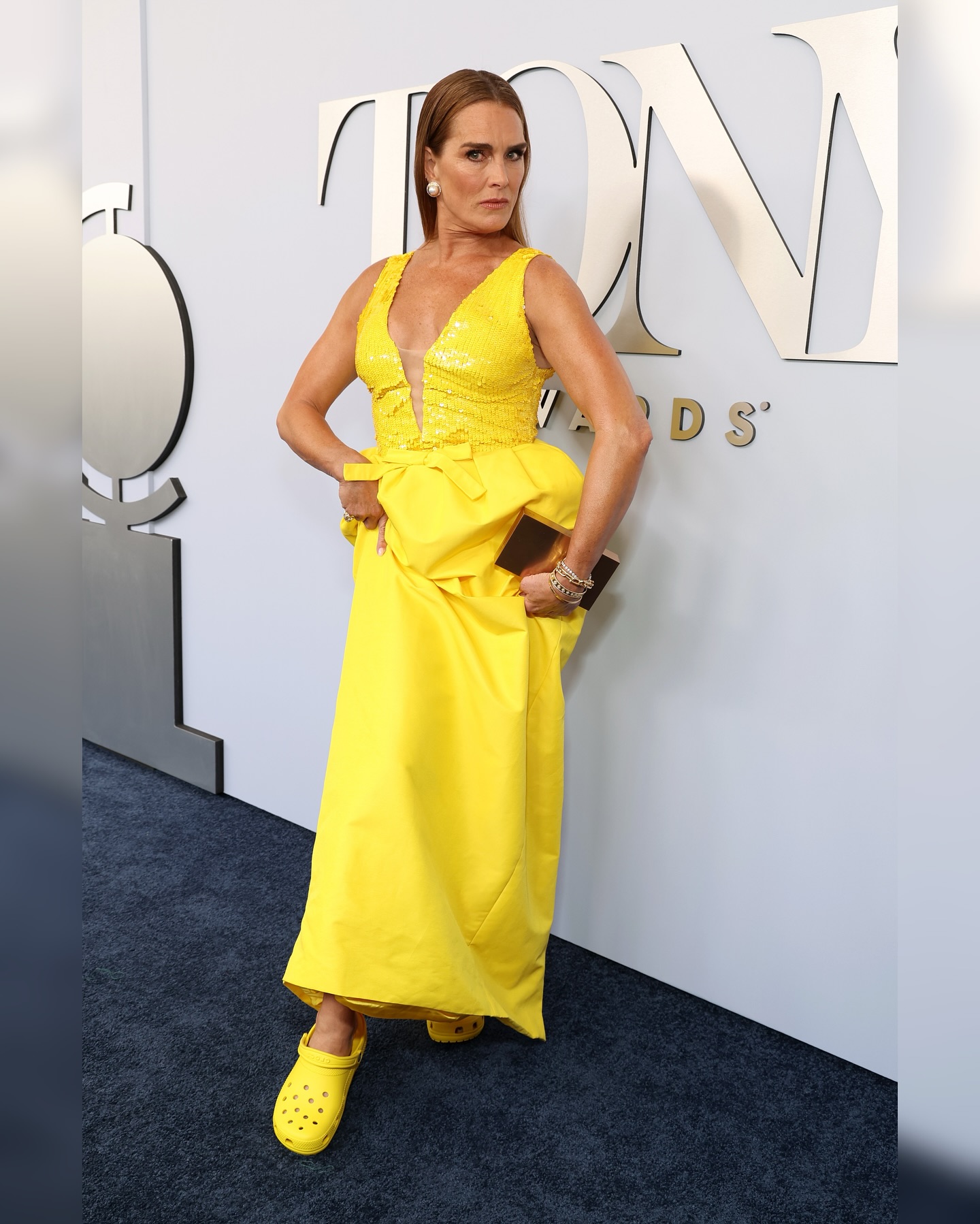 Brooke Shields Wears Monique Lhuillier with Crocs to Tony Awards 2024