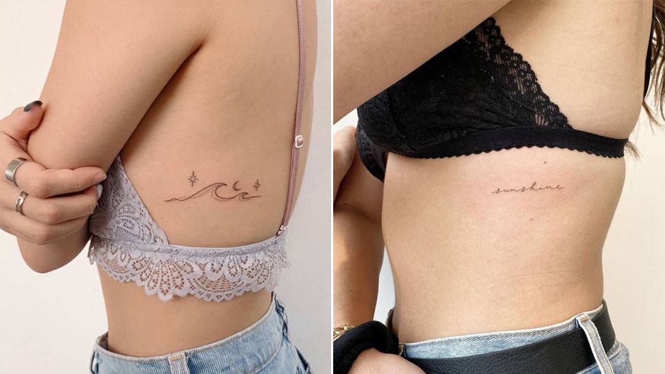 Perfect lettering tattoo on the side boob.